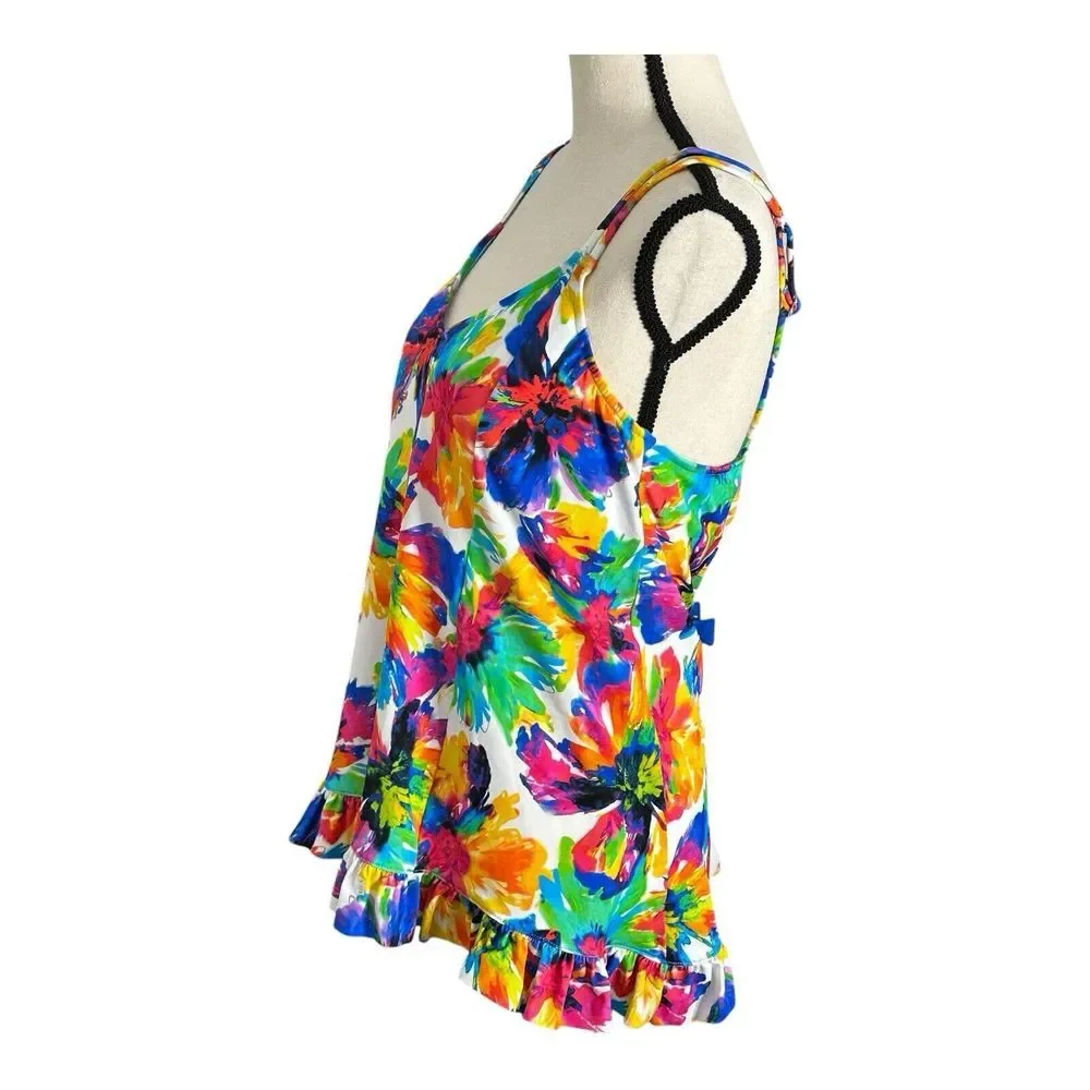 Swim Solutions Women's Triple Tier Printed Tankini Top Swimwear Multi Size 16 - Picture 7 of 14